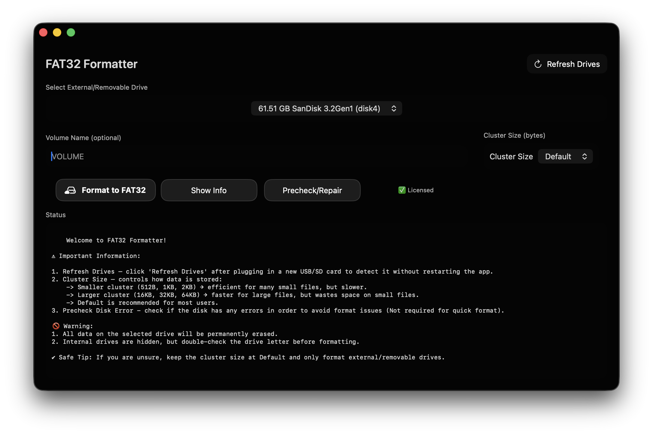 FAT32 Formatter for Mac FAT32 format interface